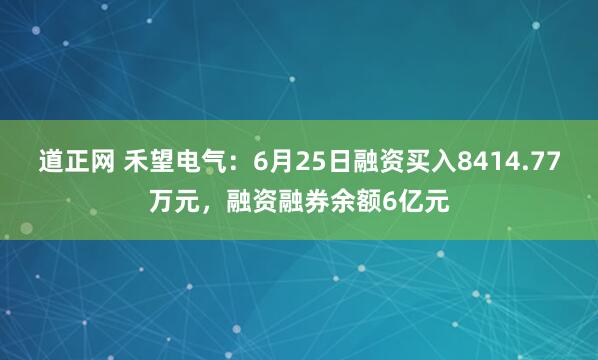 道正网 禾望电气：6月25日融资买入8414.77万元，融资融券余额6亿元